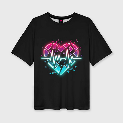 Женская футболка оверсайз Разбитое сердце с линией пульса со свечением / 3D-принт – фото 1