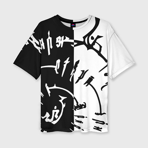 Женская футболка оверсайз Астарион - знак на спине чб / 3D-принт – фото 1