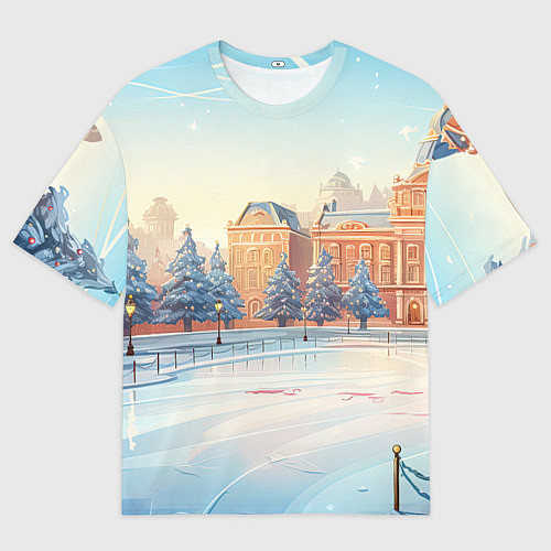 Женская футболка оверсайз Новогодняя городская площадь / 3D-принт – фото 1