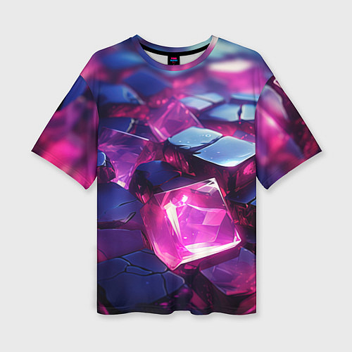 Женская футболка оверсайз Фиолетовые прозрачные кубики / 3D-принт – фото 1