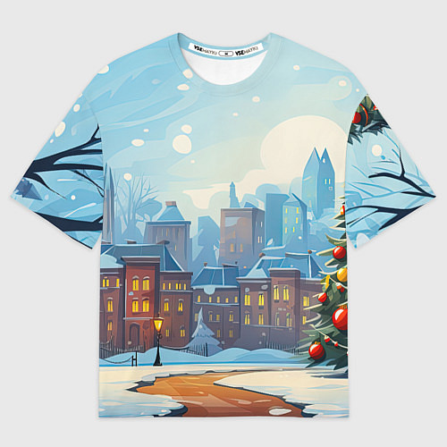 Женская футболка оверсайз Новогодний город / 3D-принт – фото 1