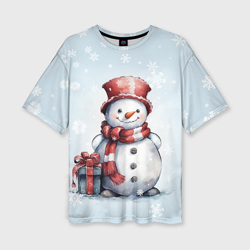 Женская футболка оверсайз New Years cute snowman / 3D-принт – фото 1