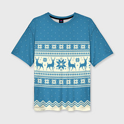 Женская футболка оверсайз Sweater with deer on a blue background
