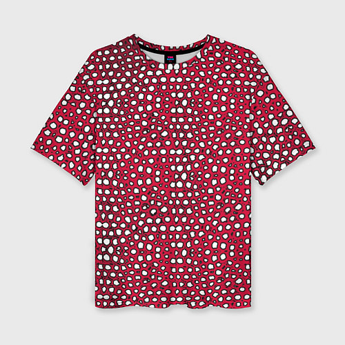 Женская футболка оверсайз Белые пузырьки на красном фоне / 3D-принт – фото 1