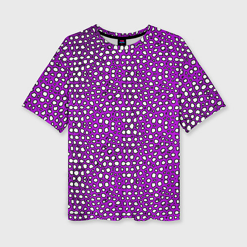 Женская футболка оверсайз Белые пузырьки на фиолетовом фоне / 3D-принт – фото 1