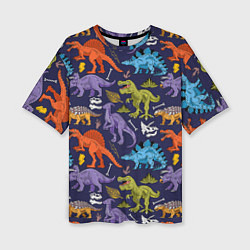 Женская футболка оверсайз Мультяшные динозавры
