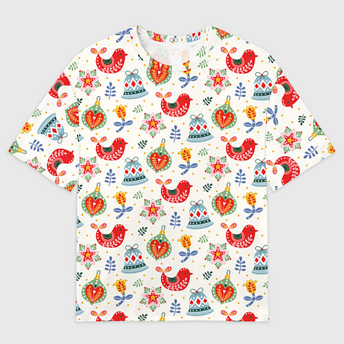 Женская футболка оверсайз Рождественские узоры / 3D-принт – фото 1