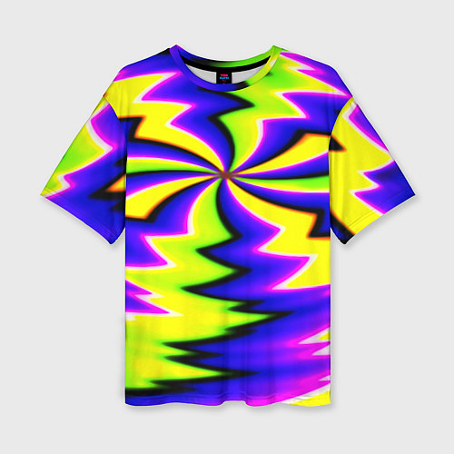 Женская футболка оверсайз Неоновая фрактальная абстракция / 3D-принт – фото 1