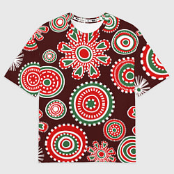 Футболка оверсайз женская Новогодний принт красный, цвет: 3D-принт