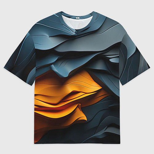 Женская футболка оверсайз Темная текстура с желтой вставкой / 3D-принт – фото 1