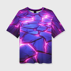 Женская футболка оверсайз Неоновые фиолетовые камни со свечением
