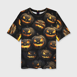 Женская футболка оверсайз Зловещие хэллоуинские тыквы