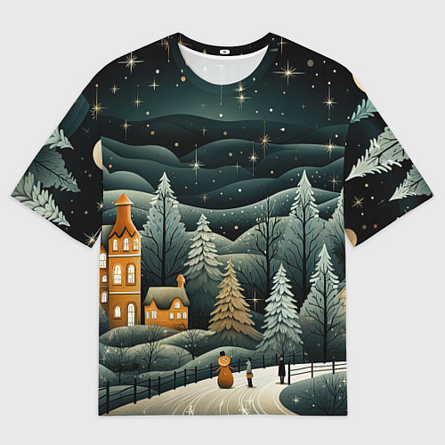 Женская футболка оверсайз Зима в городе ожидание праздника / 3D-принт – фото 1