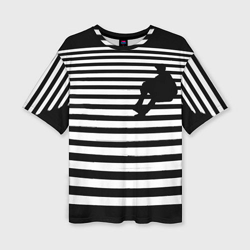 Женская футболка оверсайз Силуэт на чёрно белом полосы / 3D-принт – фото 1