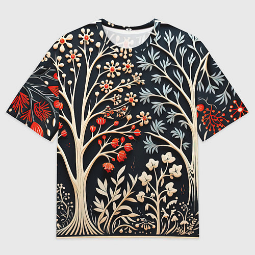 Женская футболка оверсайз Новогодние узоры и деревья / 3D-принт – фото 1