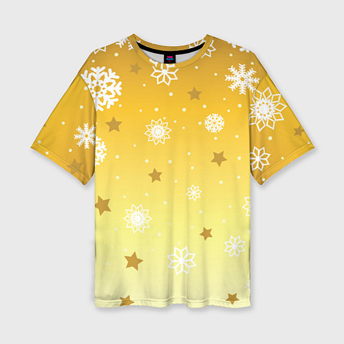 Женская футболка оверсайз Снежинки и звезды на желтом / 3D-принт – фото 1