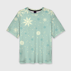Женская футболка оверсайз Снежинки и звезды на матно зеленем