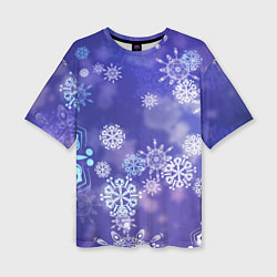 Женская футболка оверсайз Крупные снежинки на фиолетовом