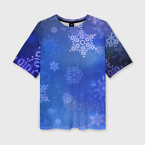 Женская футболка оверсайз Декоративные снежинки на фиолетовом / 3D-принт – фото 1
