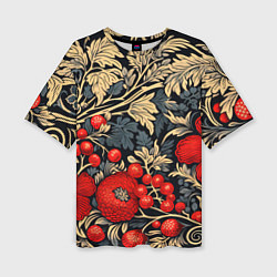 Женская футболка оверсайз Новогодние ягодки и узоры