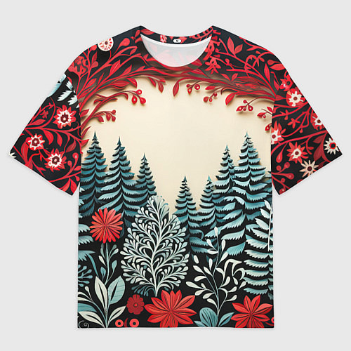 Женская футболка оверсайз Зимнее кружево / 3D-принт – фото 1