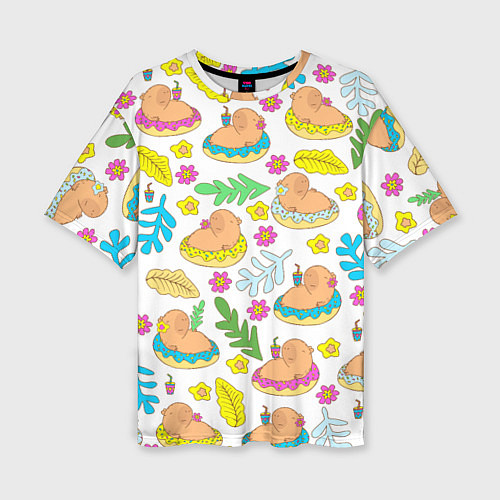 Женская футболка оверсайз Капибары на отдыхе / 3D-принт – фото 1