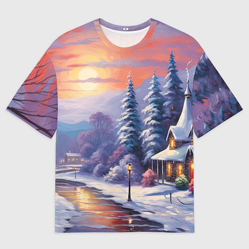 Женская футболка оверсайз Заснеженный новогодний лес чудес / 3D-принт – фото 1