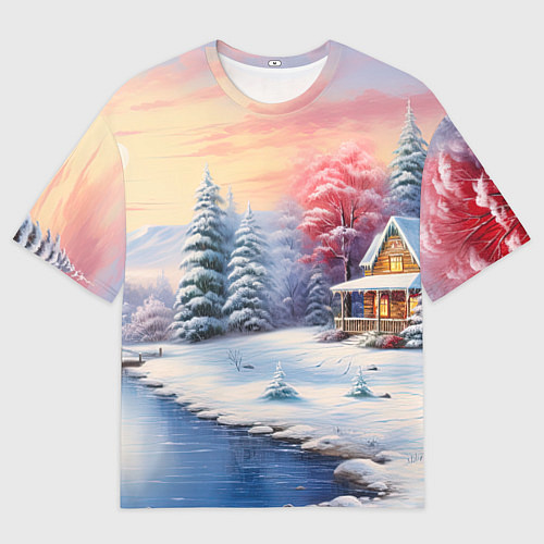 Женская футболка оверсайз Сказочная метель подарков / 3D-принт – фото 1