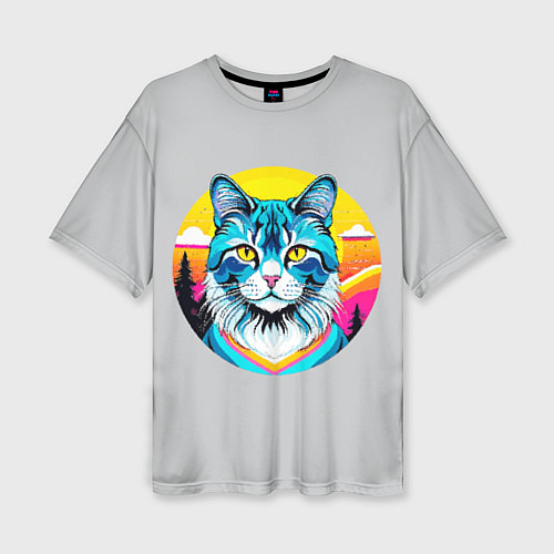 Женская футболка оверсайз Нейросеть - кот в стиле граффити / 3D-принт – фото 1