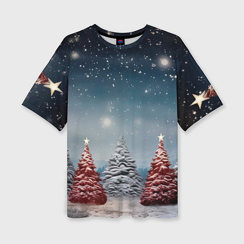 Женская футболка оверсайз Волшебство зимней природы иней на деревьях / 3D-принт – фото 1