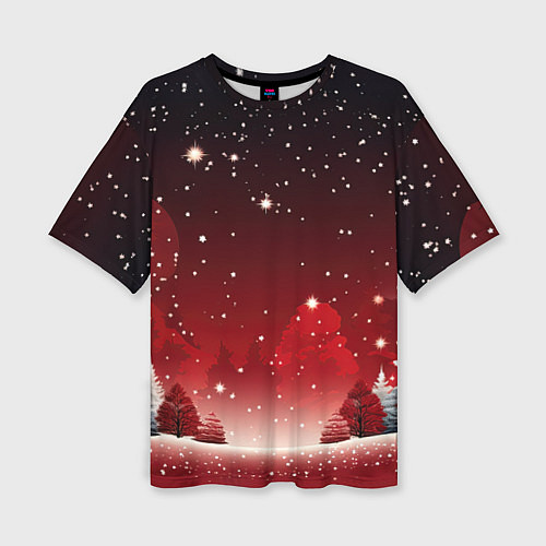 Женская футболка оверсайз Зимний берег реки с деревьями и льдом / 3D-принт – фото 1