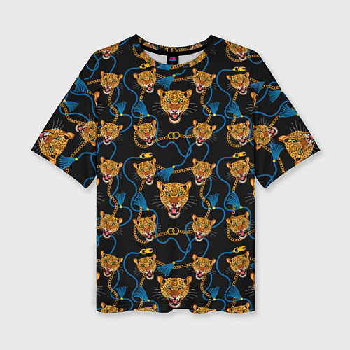 Женская футболка оверсайз Золотая цепь с леопардами / 3D-принт – фото 1