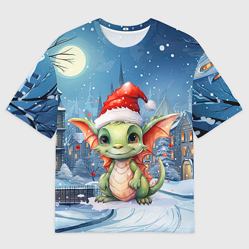 Женская футболка оверсайз Дракон зимний праздник / 3D-принт – фото 1