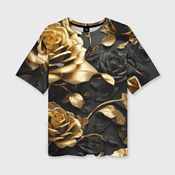 Женская футболка оверсайз Металлические розы золотые и черные