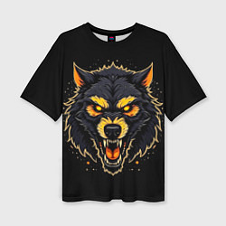 Женская футболка оверсайз Волк чёрный хищник