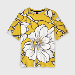 Женская футболка оверсайз Японский паттерн цветов