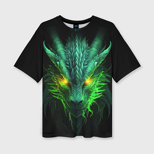 Женская футболка оверсайз Светящийся зеленый дракон 2024 / 3D-принт – фото 1