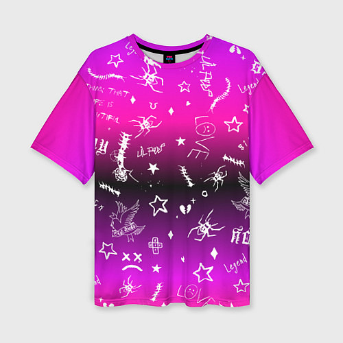 Женская футболка оверсайз Тату Лил Пипа на фиолетовом / 3D-принт – фото 1