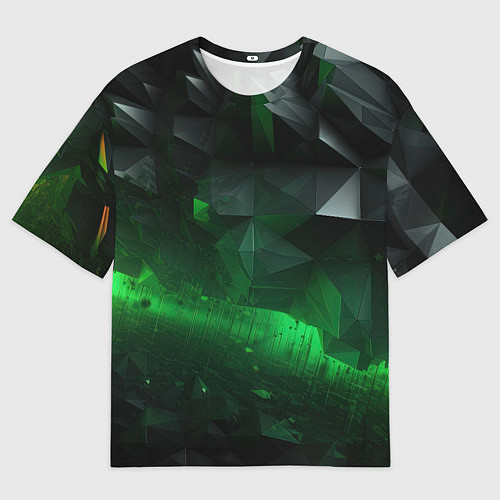 Женская футболка оверсайз Асимметрия зеленого узора / 3D-принт – фото 1