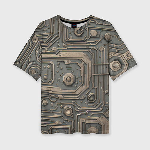 Женская футболка оверсайз Металлическая ржавая обшивка с микросхемами и гайк / 3D-принт – фото 1