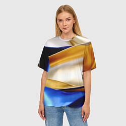 Футболка оверсайз женская Белая желтая синяя абстракция, цвет: 3D-принт — фото 2