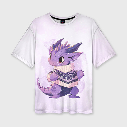Женская футболка оверсайз Милый фиолетовый дракон / 3D-принт – фото 1