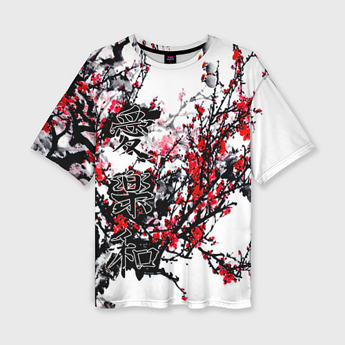 Женская футболка оверсайз Японский стиль иероглифы / 3D-принт – фото 1