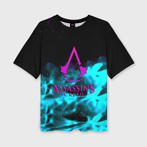 Женская футболка оверсайз Assassins Creed flame neon / 3D-принт – фото 1