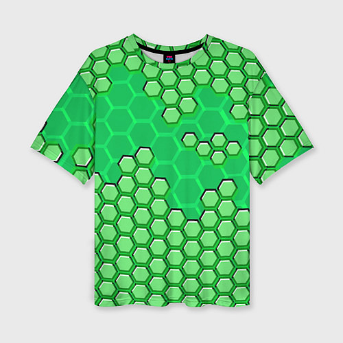 Женская футболка оверсайз Зелёная энерго-броня из шестиугольников / 3D-принт – фото 1