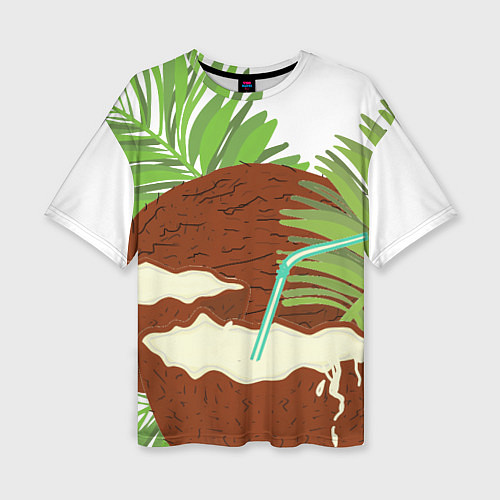 Женская футболка оверсайз Кокосы и листья / 3D-принт – фото 1