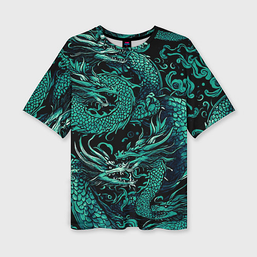 Женская футболка оверсайз Дракон бирюзового цвета / 3D-принт – фото 1