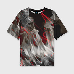 Женская футболка оверсайз Дым и красные узоры
