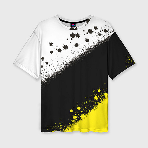 Женская футболка оверсайз Брызги желто-черных красок / 3D-принт – фото 1