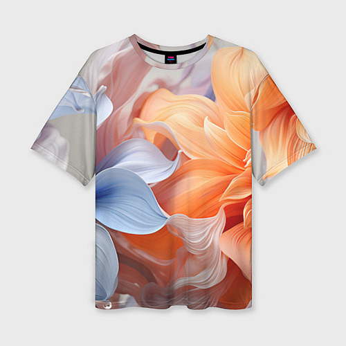 Женская футболка оверсайз Голубой и оранжевый цветок / 3D-принт – фото 1
